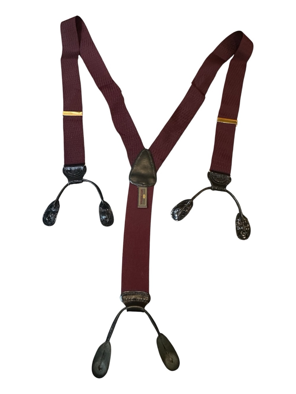 Trafalgar Burgundy Suspenders with Brown Leather Accents